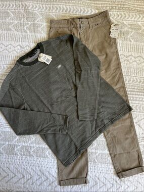 Vans Kids Olive Green Long Sleeve Tee & Tan bottoms